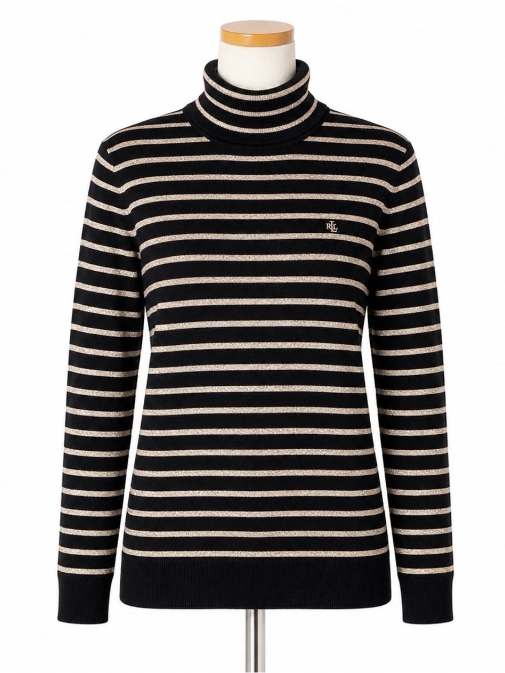 Ralph Lauren petite medium Black and gold Striped Turtleneck Sweater